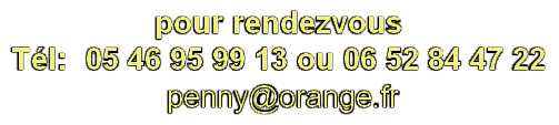 pour rendezvous
Tél:  05 46 95 99 13 ou 06 52 84 47 22
 penny@orange.fr
